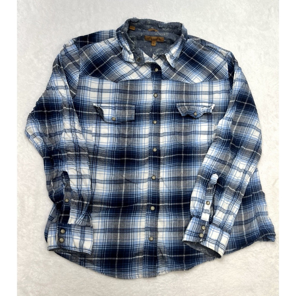Jachs Girlfriend Bea Womens XL Blue Plaid Flannel Pearl Snap Western Shirt